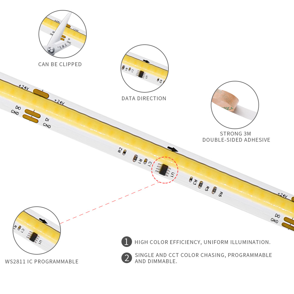 COB SPI WS2811 IC CCT LED Stri - đánh giá và giá Neopixel