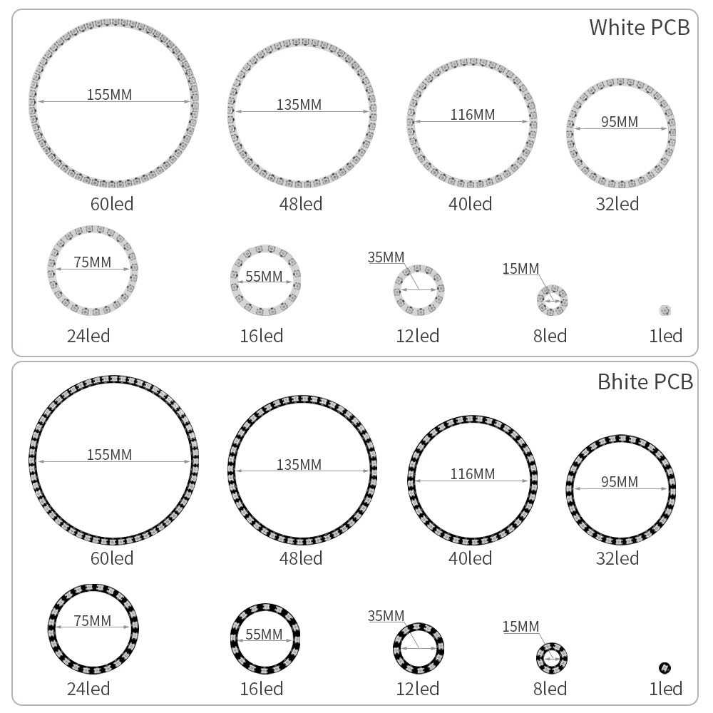 WS2812B RGBIC LED Ring Individ - đánh giá và giá Neopixel